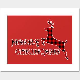 Christmas Deer - Lumberjack Tartan Pattern Posters and Art